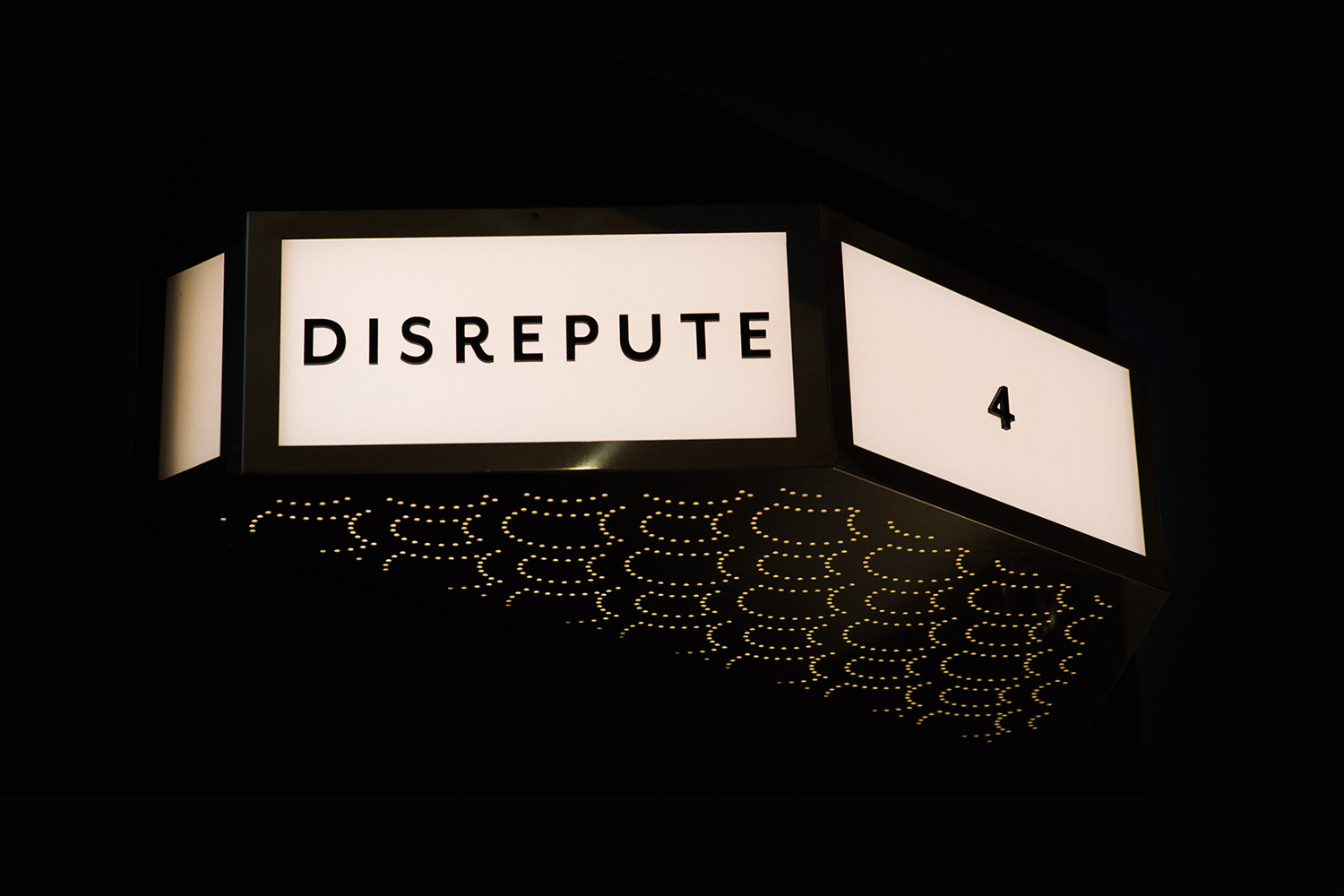 Logotype and signage designed by London-based studio Two Times Elliott for Soho members bar Disrepute