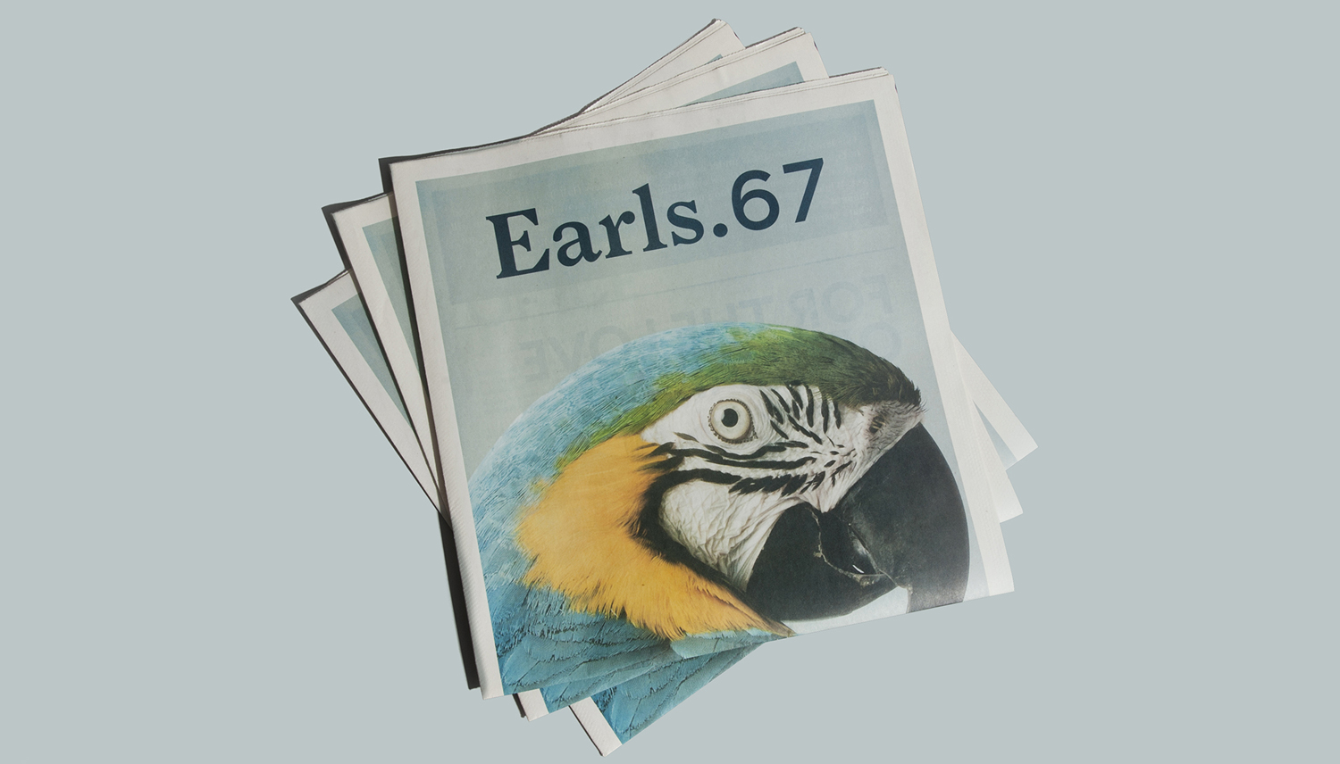 Newsprint designed by Glasfurd & Walker featuring parrot photography by Eydis Einarsdóttir for US and Canadian restaurant chain prototype Earls.67