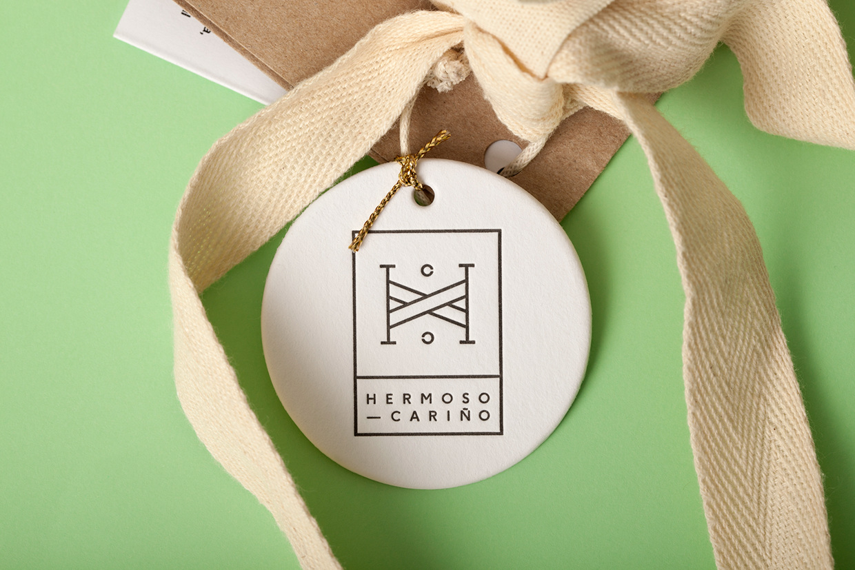 Brand identity and letterpress product tag for Mexican designer gift shop Hermoso Cariño by La Tortilleria, Mexico