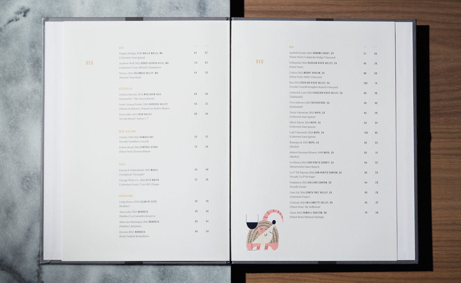 Brand identity and menu designed by Conductor featuring illustration by Tom Froese for High Street Wine Co, a wine bar and shop located in San Antonio's Pearl neighbourhood