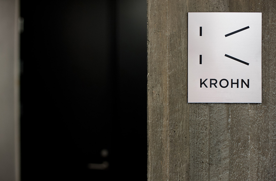 Logo and signage for Oslo-based furniture, interior and architecture studio Krohn designed by Commando Group