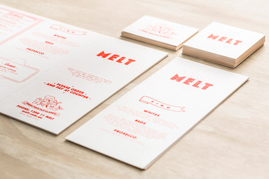 Logo, business cards and menu by Can I Play for Australian pizza franchise Melt