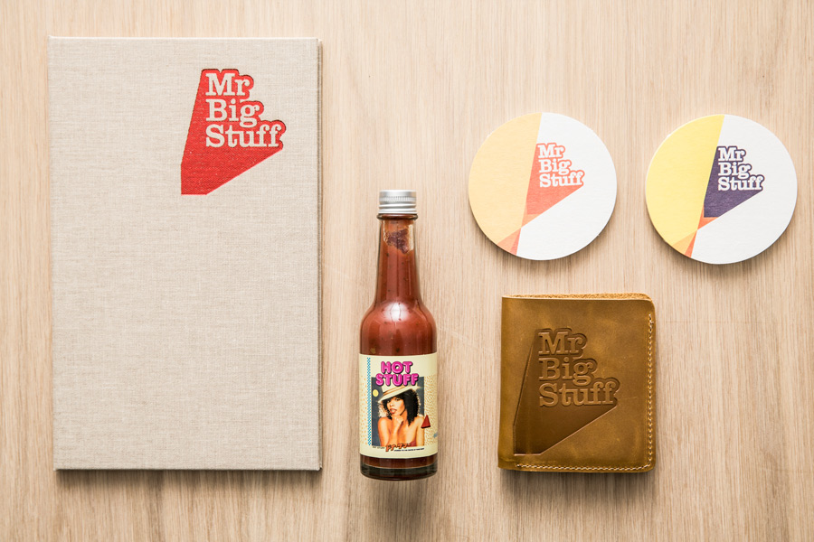 Visual identity, coasters and menu design by Can I Play for Melbourne soul food restaurant Mr Big Stuff