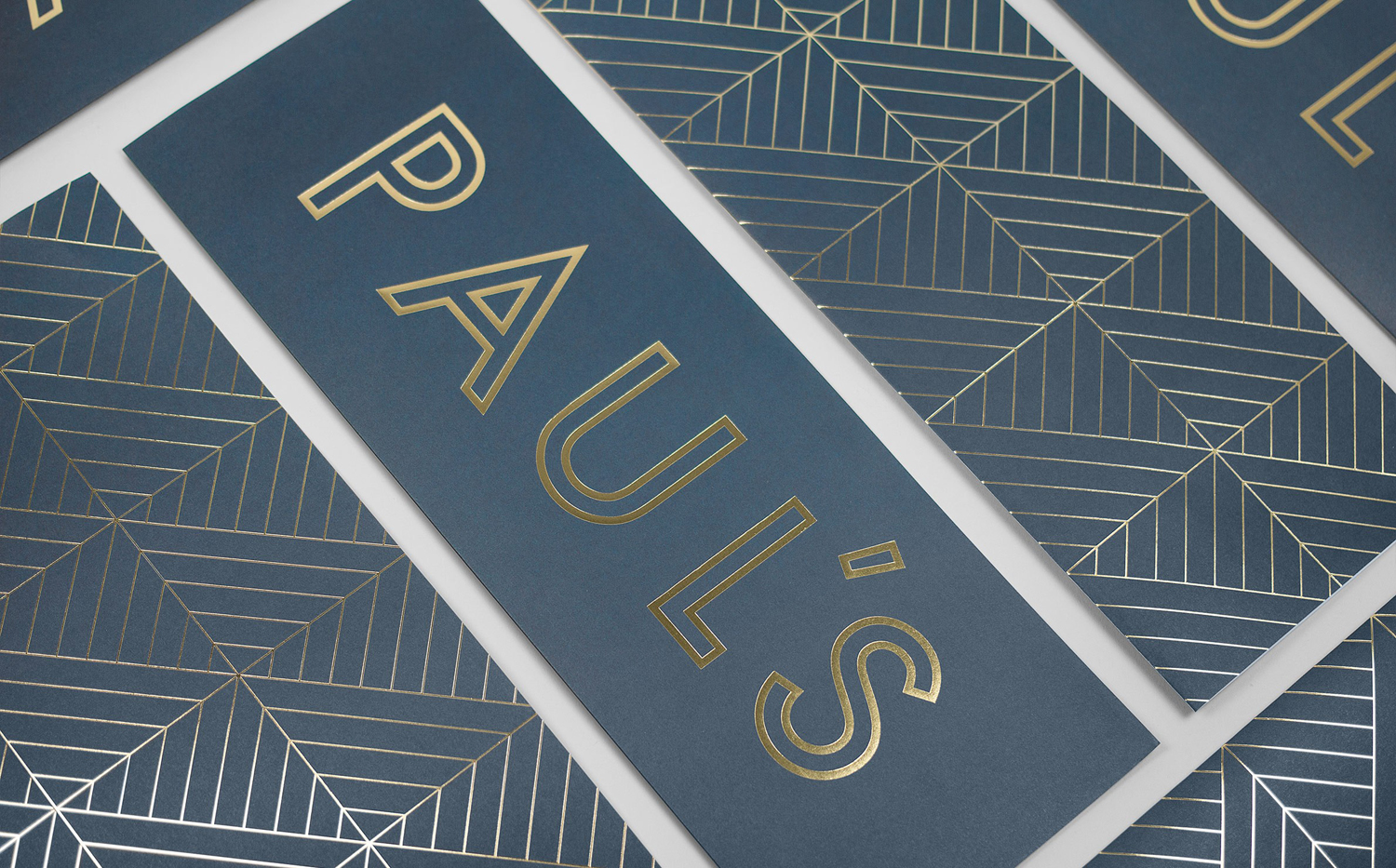 Brand identity and gold foil menus for Stockholm-based restaurant Paul's at Haymarket by 25AH, Sweden