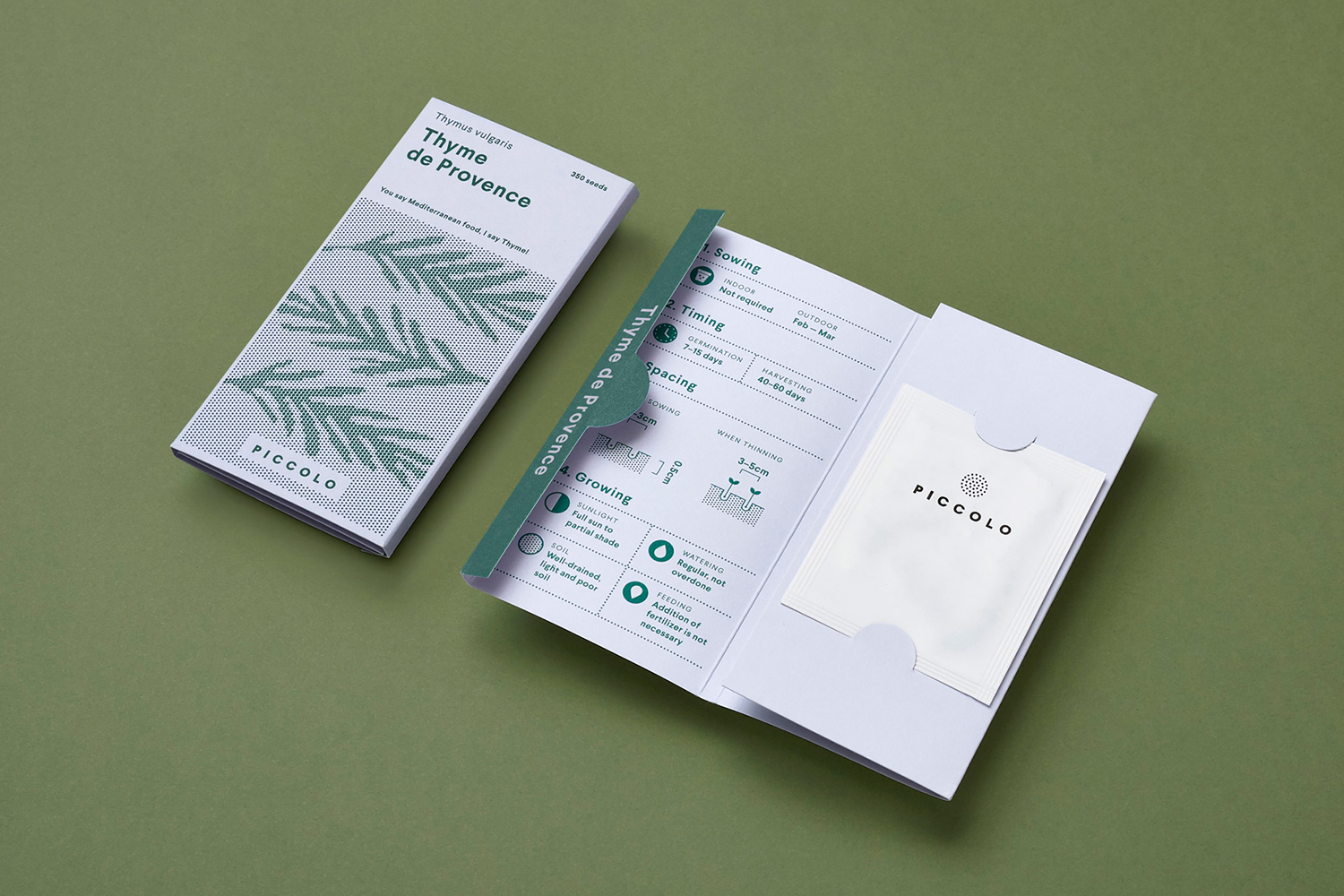 Graphic identity and packaging by Here Design for Italian seed brand Piccolo