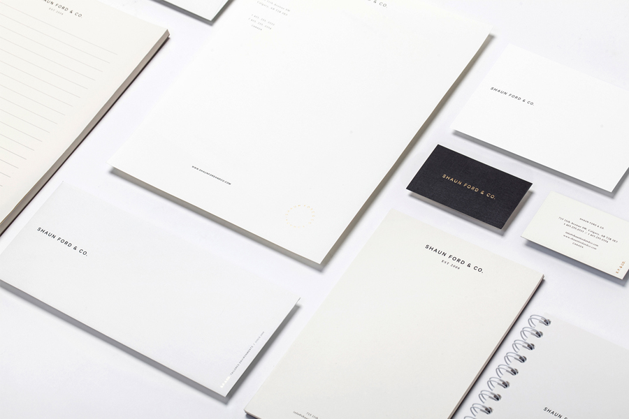Logotype and stationery with block foil detail designed by Savvy for bespoke furniture design firm Shaun Ford & Co. 