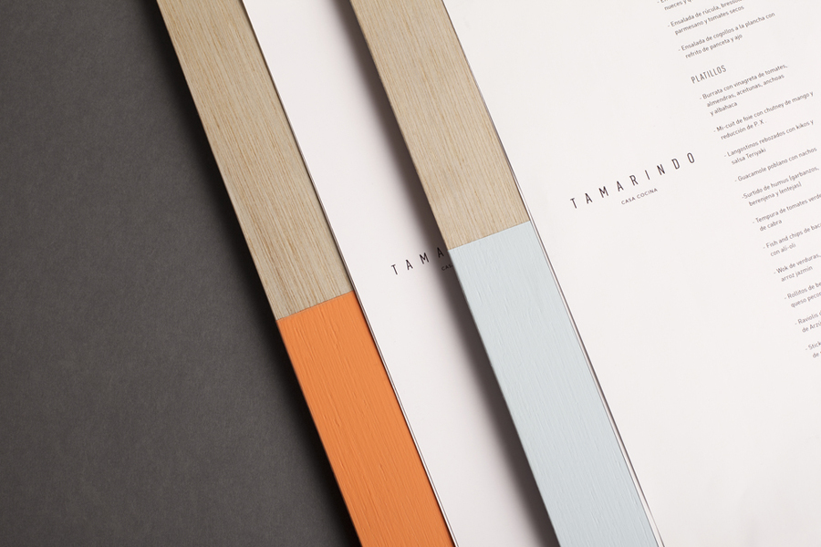 Painted wood menu designed by La Tortillería for Spanish kitchen and bar Tamarindo
