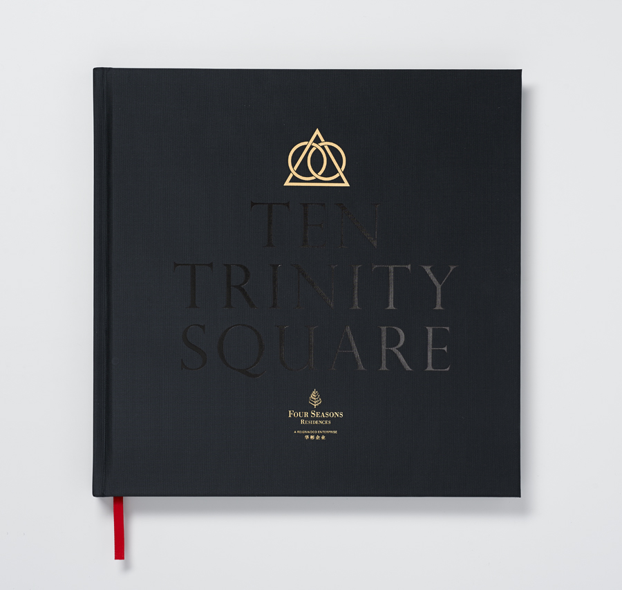 Cover with black and gold foil print finish for Ten Trinity Square designed by Pentagram