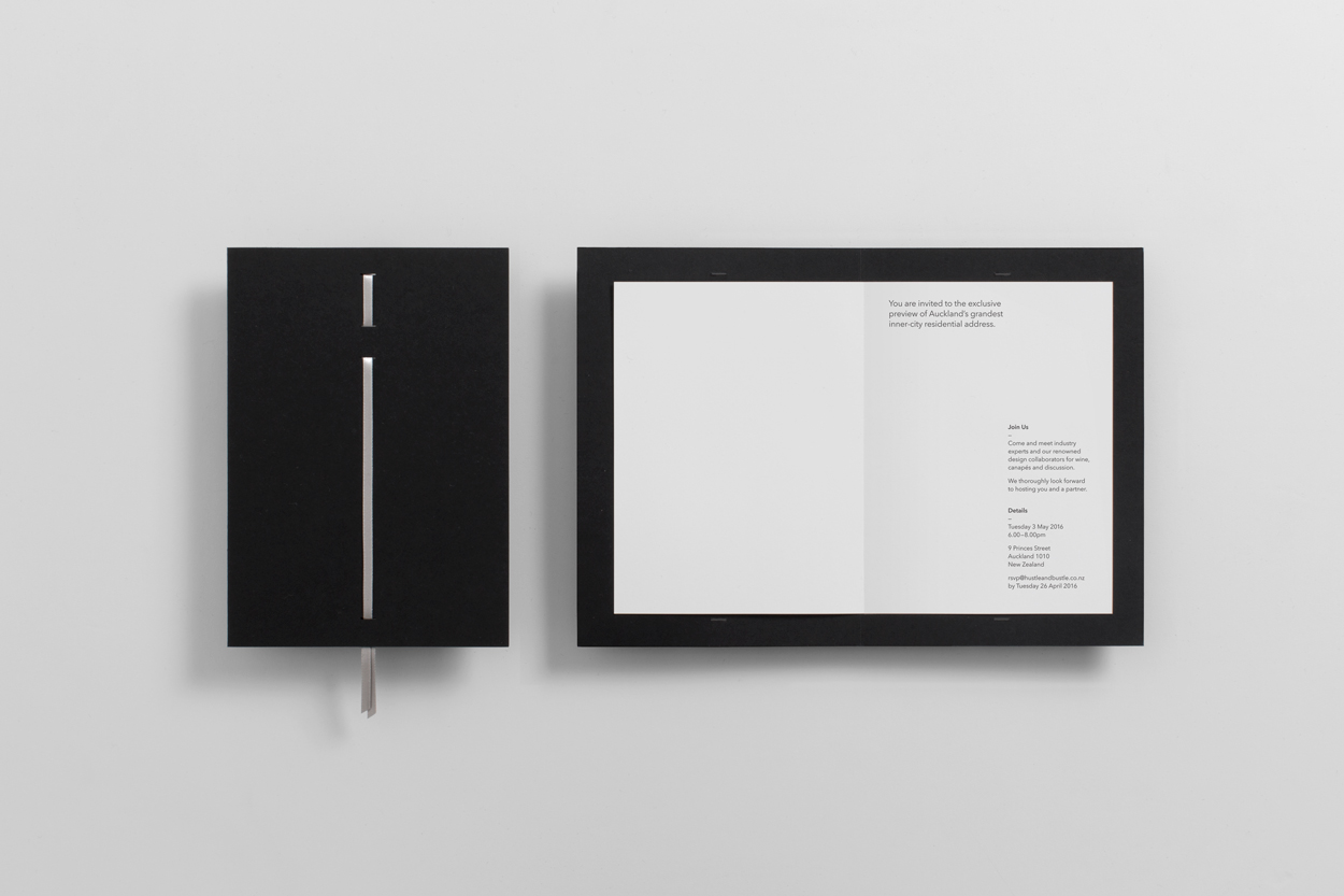 Brand identity and invitations by Studio South for Auckland luxury apartment complex The International