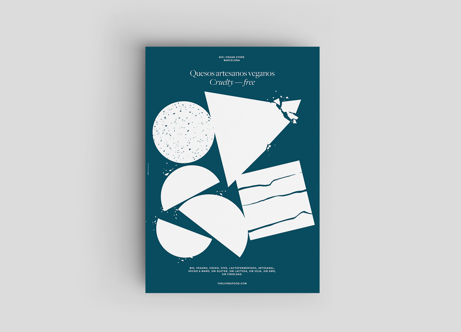 Print by Barcelona-based Francesc Moret Studio for The Living Food's range of nine vegan cheeses