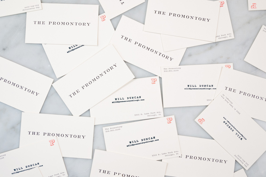 Business cards designed by Dan Blackman for Chicago restaurant, bar and entertainment venue The Promontory