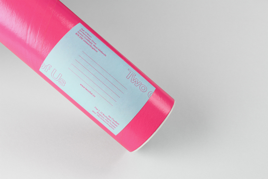 Postal tube and sticker for British brand identity design studio Two of Us