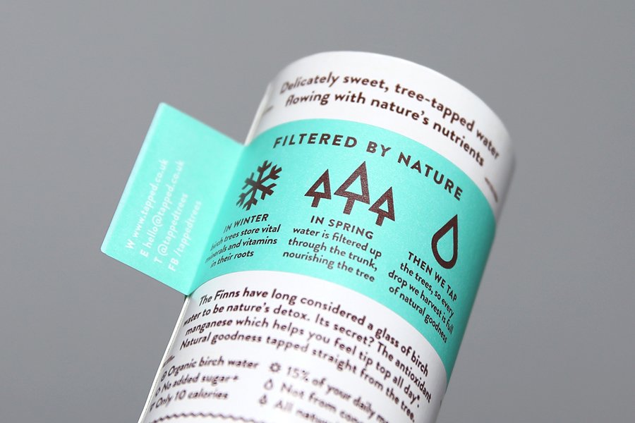 Package design for flavoured birch water brand Tåpped by UK graphic design studio Horse