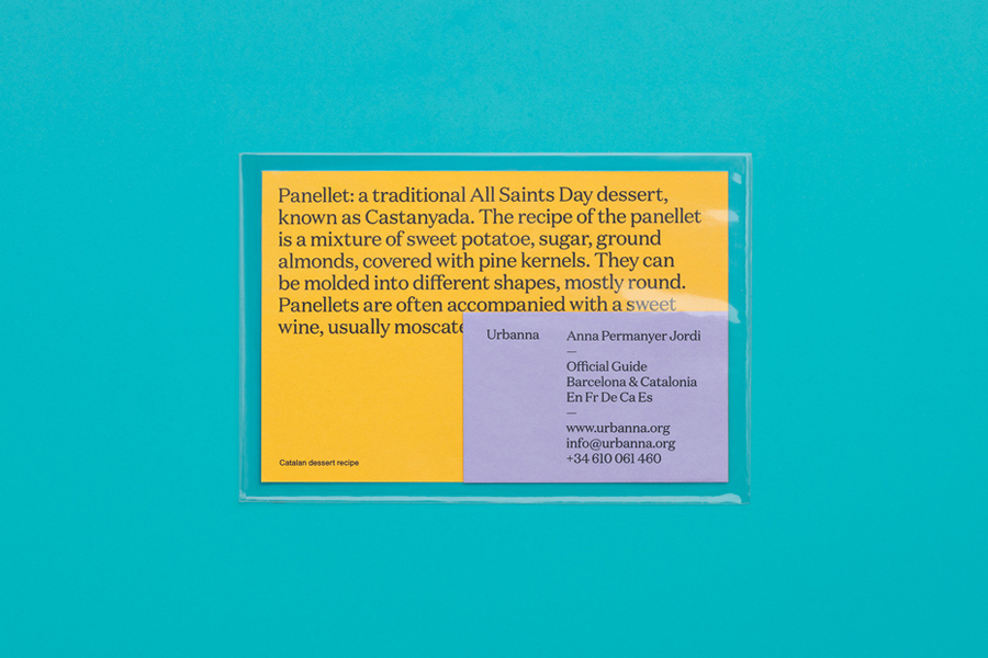 Postcards and business card with coloured paper and copy detail by Forma & Co for Barcelona tourist business Urbanna
