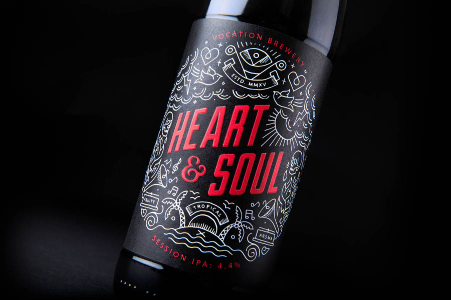 Illustrated packaging design by Robot Food for British craft beer microbrewery Vocation.