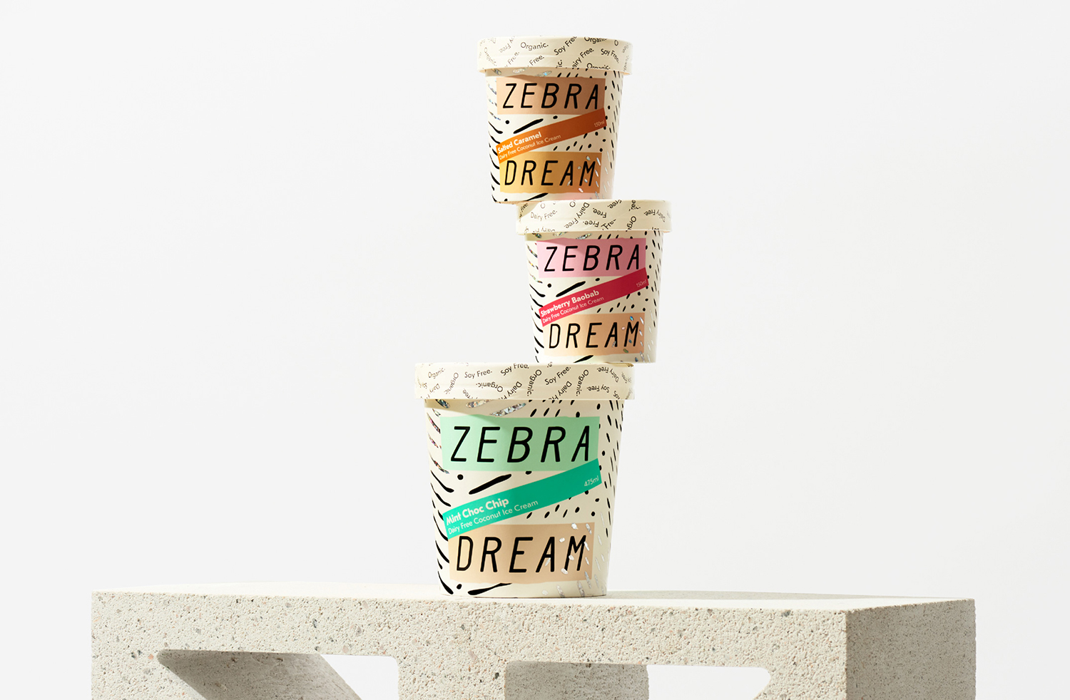 New logo, graphic identity and packaging by Australia design studio The Company You Keep for coconut ice-cream Zebra Dream
