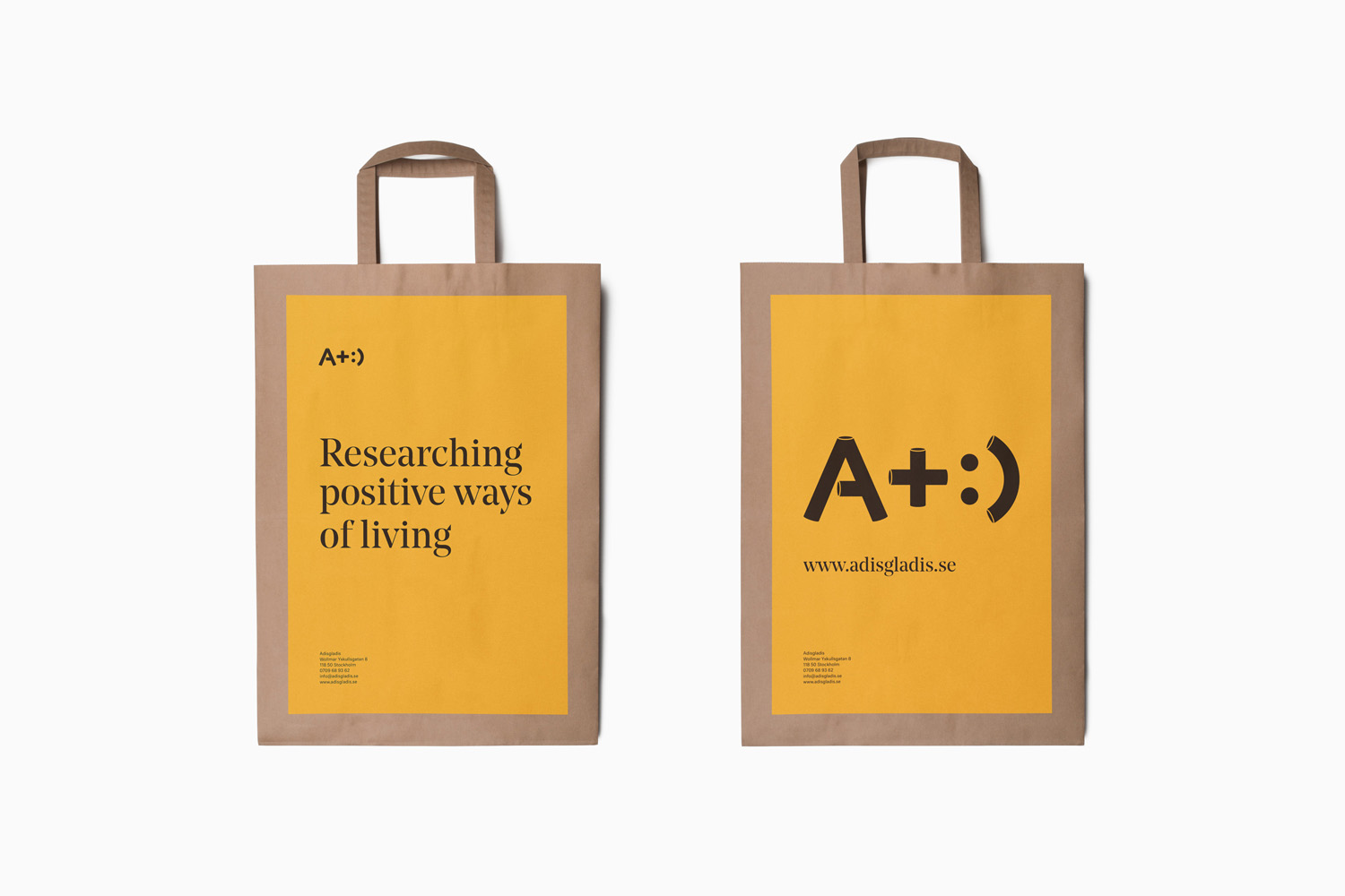 Brand identity and branded bags designed by Bedow for Swedish clothing and gadget retailer Adisgladis