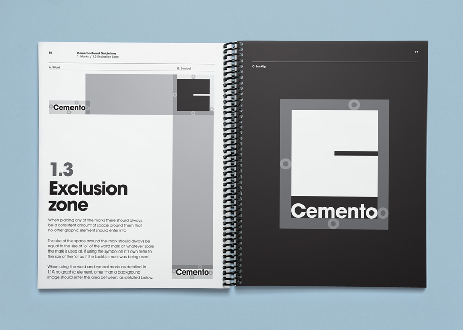 Brand guidelines designed by S-T for cement veneer business Cemento