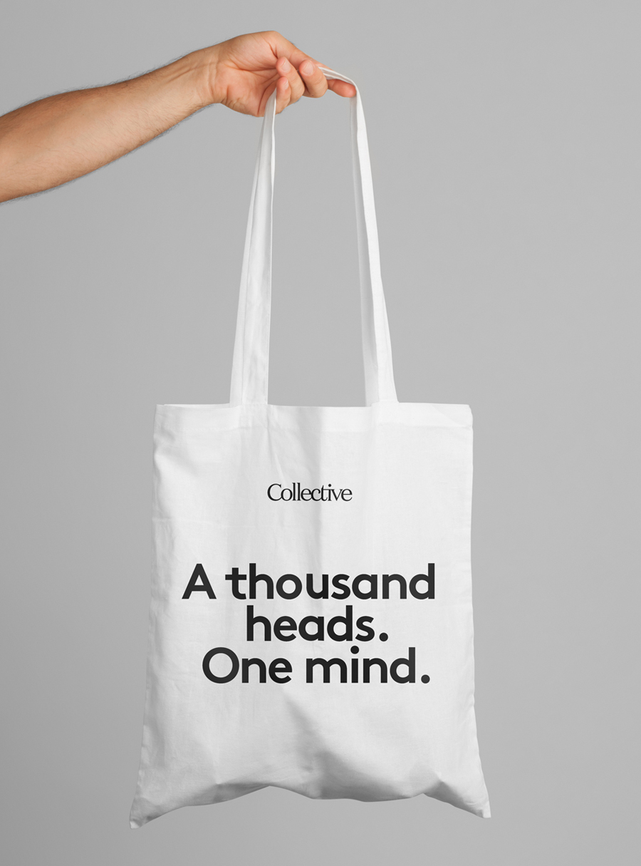 Logotype and tote bag by Hey for content, communication and design agency Collective. Featured on bpando.org