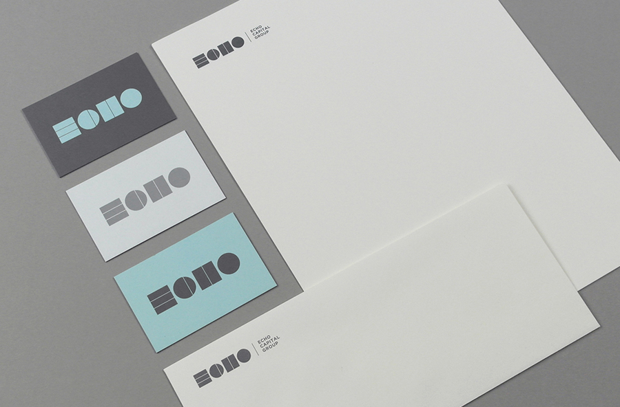 Logo, business cards, headed paper and compliment slip designed by Trüf for investment firm Echo Capital