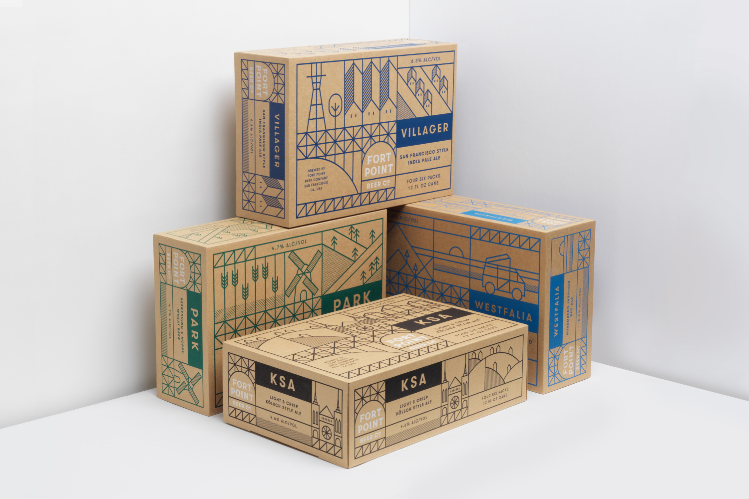 Package design for Fort Point Beer Company by San Francisco based graphic design studio Manual