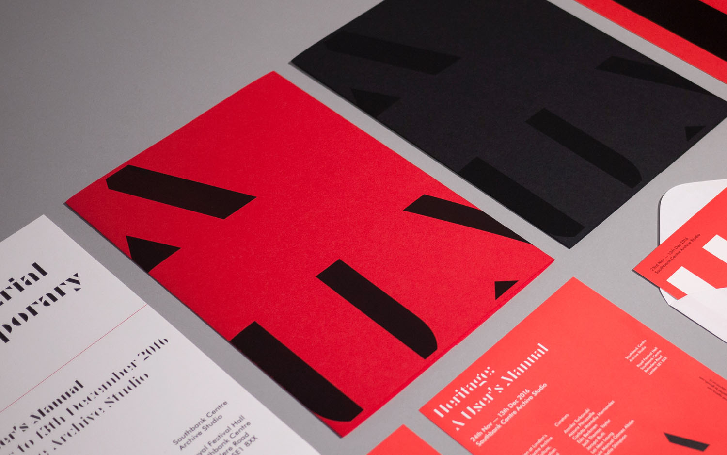 Brand identity and print communication by Bond for Heritage: A User's Manual, an exhibition in London's Southbank Centre