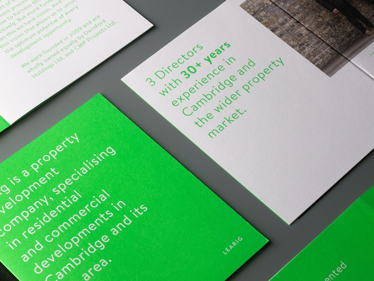 Brand identity and brochure for commercial and residential property developer Learig designed by The District, United Kingdom