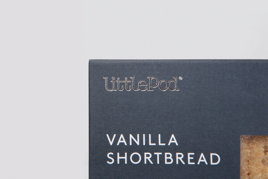 Packaging by graphic design studio Believe In for LittlePod's traditionally made vanilla shortbread