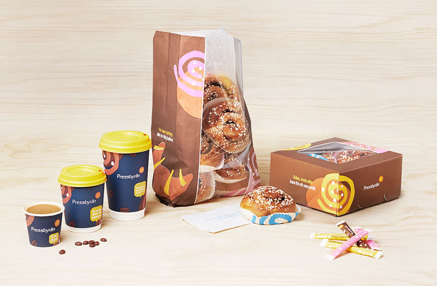 Packaging, bags and illustration by Bold for Swedish convenience store Pressbyrån