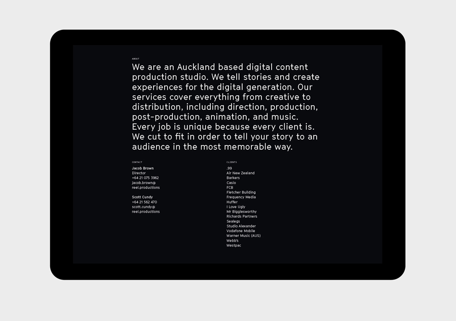Website for digital production business Reel by Richards Partners