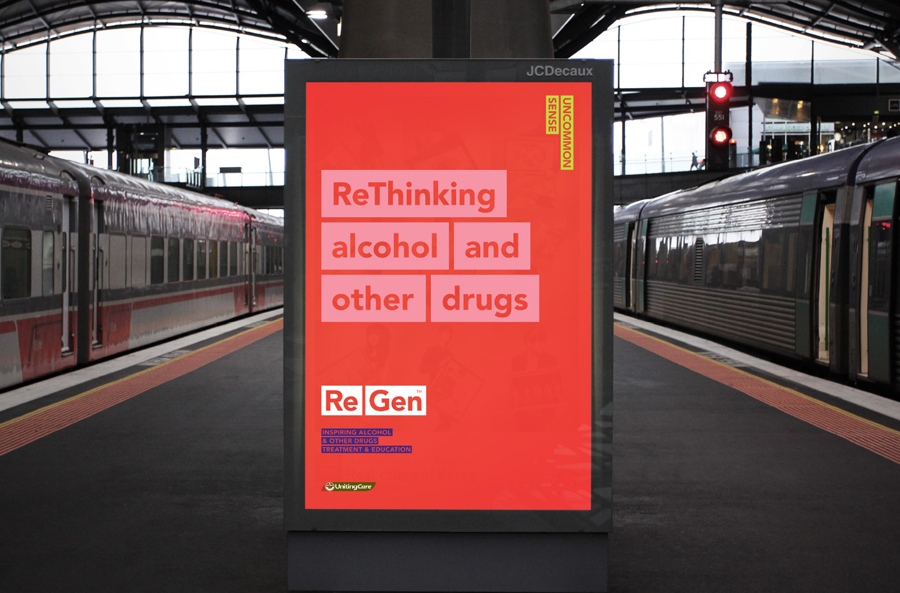 Logo and outdoor advertising by Studio Brave for drug and alcohol treatment and education agency Regen
