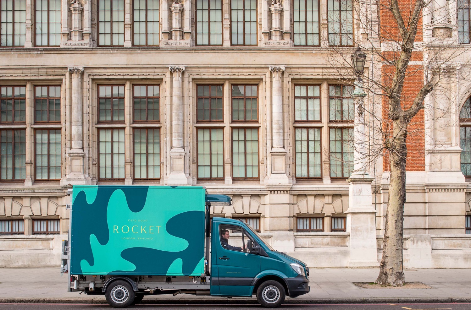 Logo, pattern, stationery and van livery by London-based studio Here Design for UK catering business Rocket