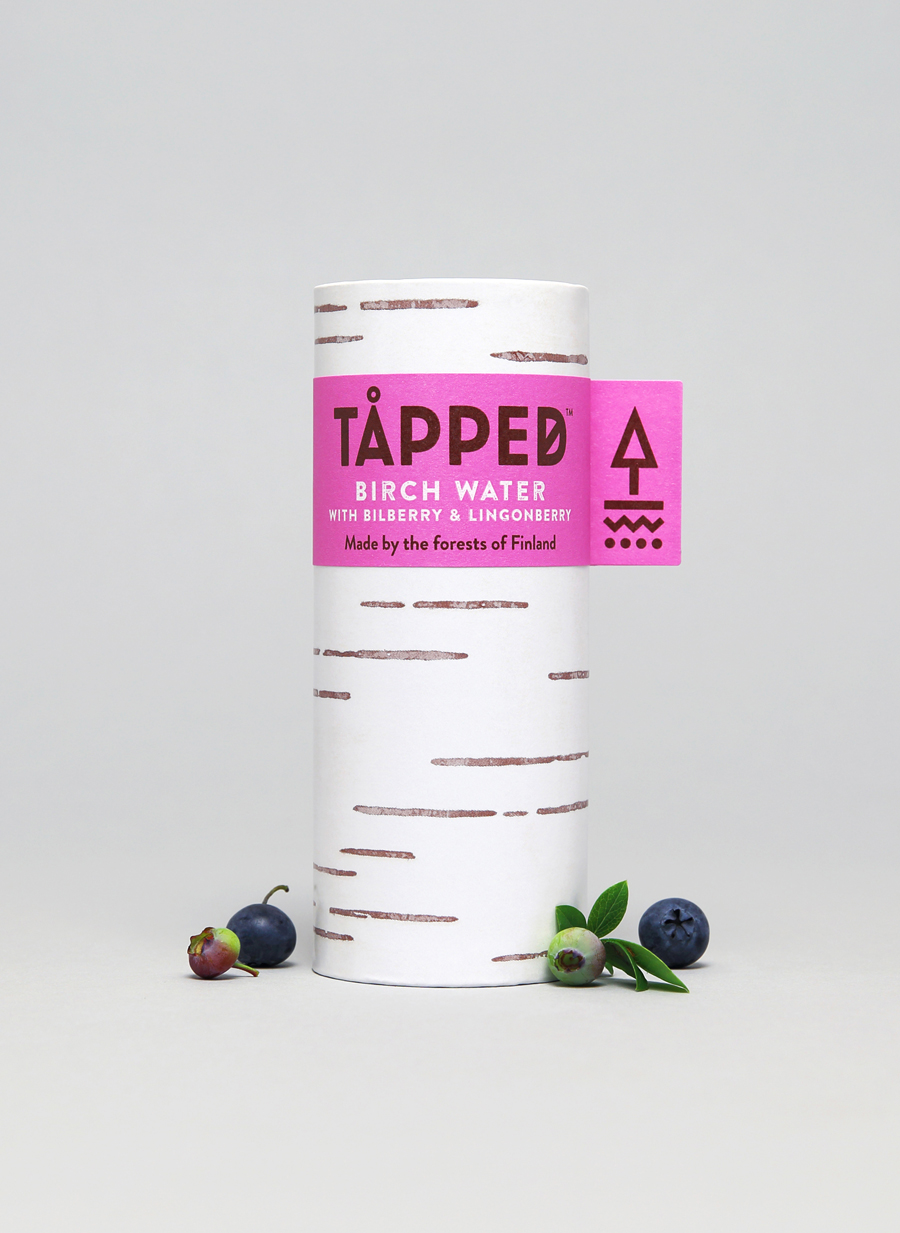 Package design for flavoured birch water brand Tapped by UK graphic design studio Horse