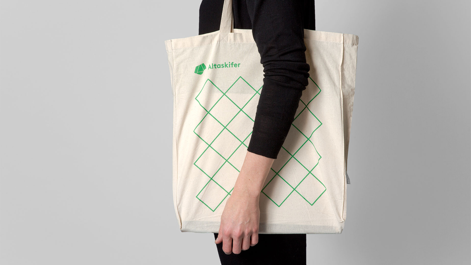Brand identity and branded tote bag for Alta Quartzite mining and sales business Altaskifer designed by Neue, Norway
