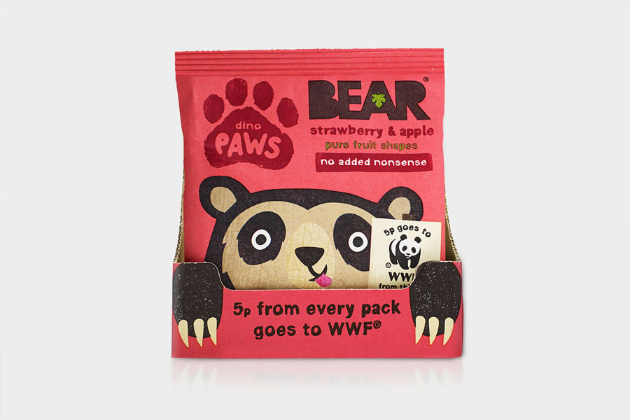 Packaging design and character illustration by B&B Studio for pure fruit range Bear Paws