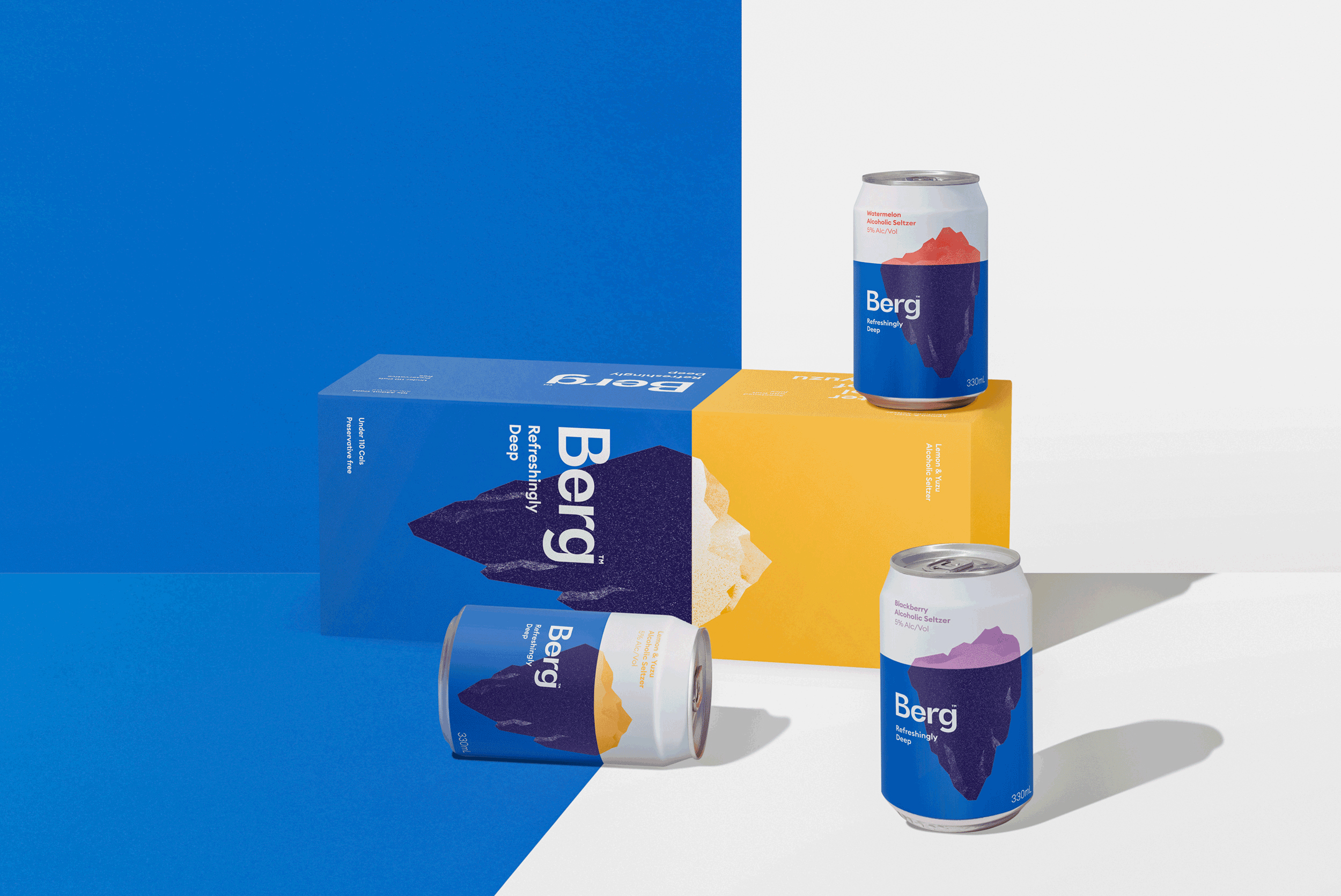 Brand identity, packaging design and art direction by Marx Design for New Zealand and Australian hard seltzer brand Berg