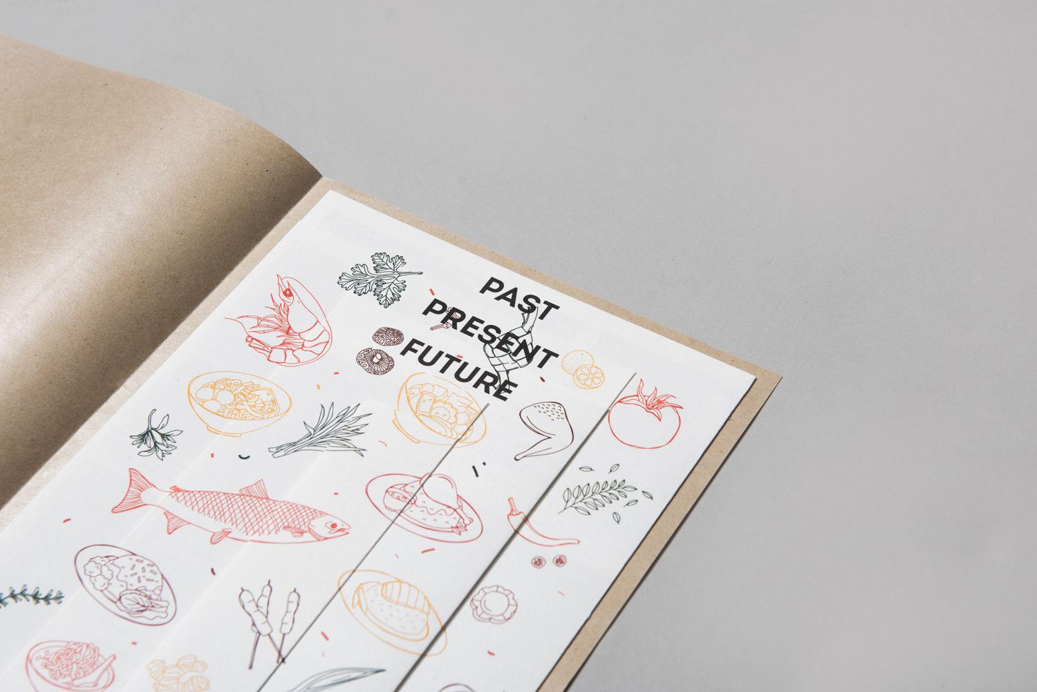 Print with unbleached cover and illustrative detail by Fable for EAT, the second installation of a two-year long series of exhibitions on Singapore's food culture