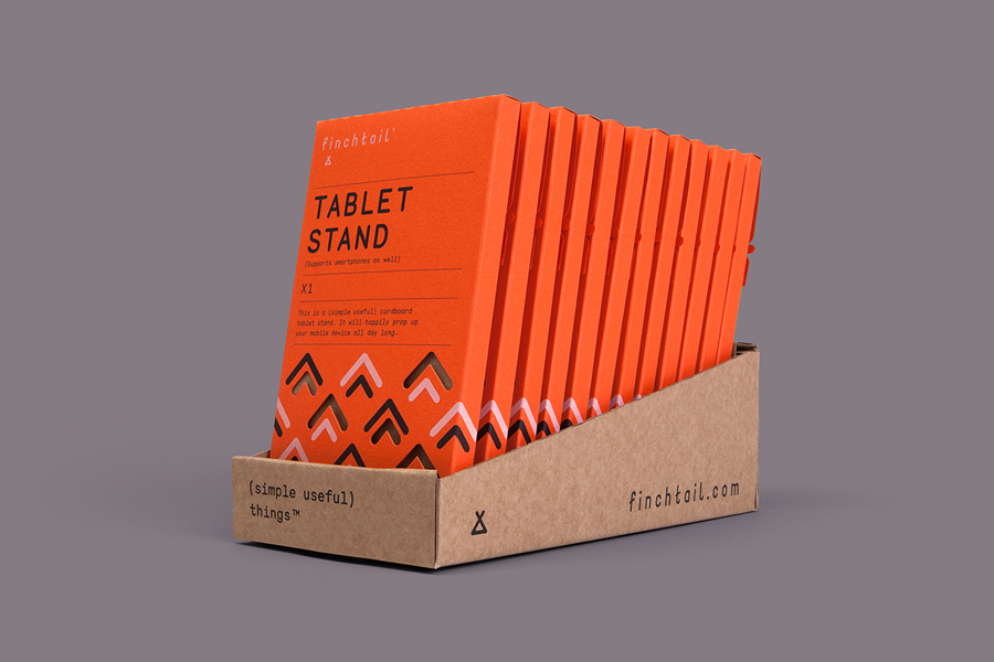 Visual identity, packaging and POS designed by Believe In for Finchtail's mobile phone and tablet stand