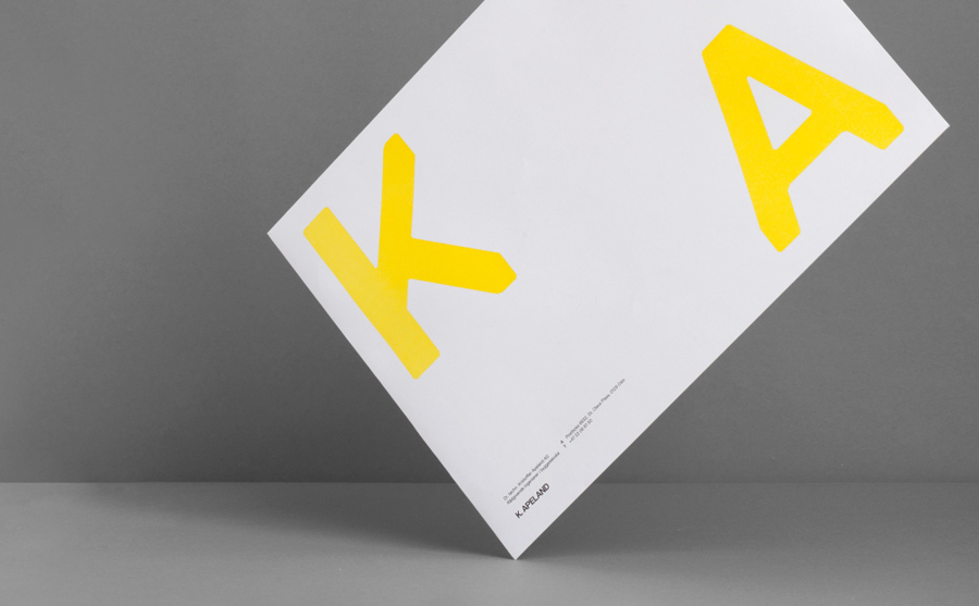 Visual identity and envelope with bright spot colour detail by Norwegian graphic design studio Bielke&Yang for engineering consultancy K Apeland