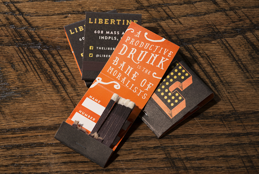 Brand match packaging designed by CODO for Indianapolis liquor bar Libertine