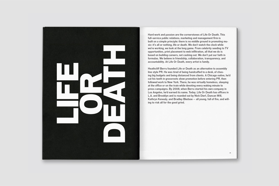 Branding by DIA for New York and LA based full-service public relations and management business Life or Death