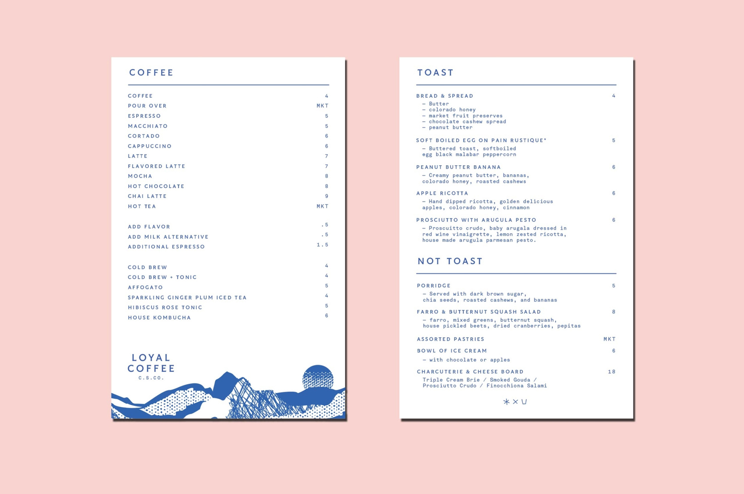 Visual identity and menu design by Mast for barista-run and Colorado-based Loyal Coffee