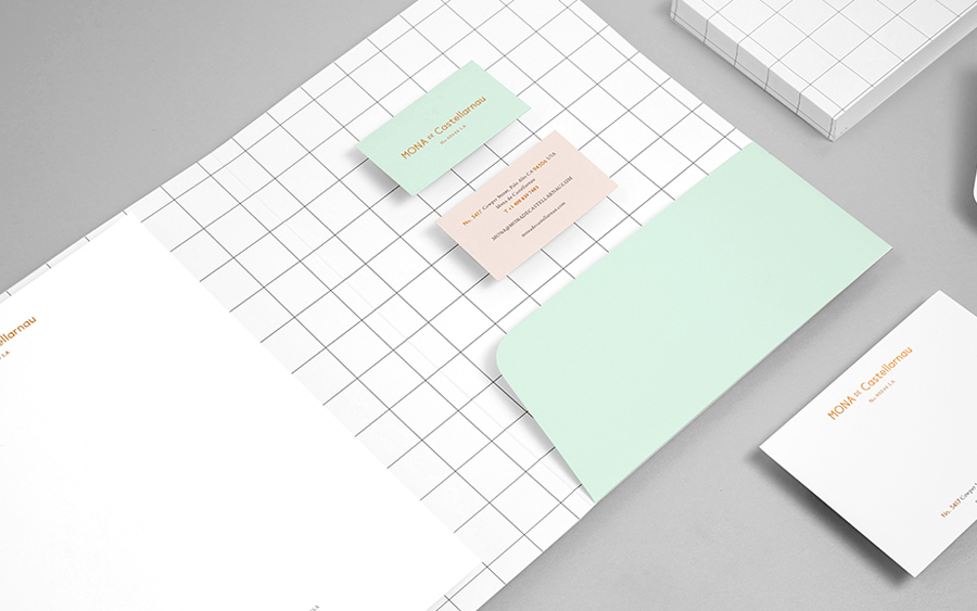 Copper foiled stationery for Mona De Castellarnau designed by Anagrama