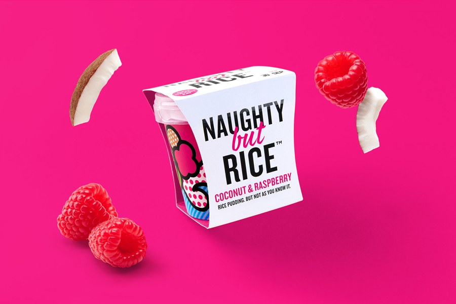 Branding and package design for Naughty But Rice by Leeds based graphic design studio Robot Food via BP&O A Packaging Design Blog.