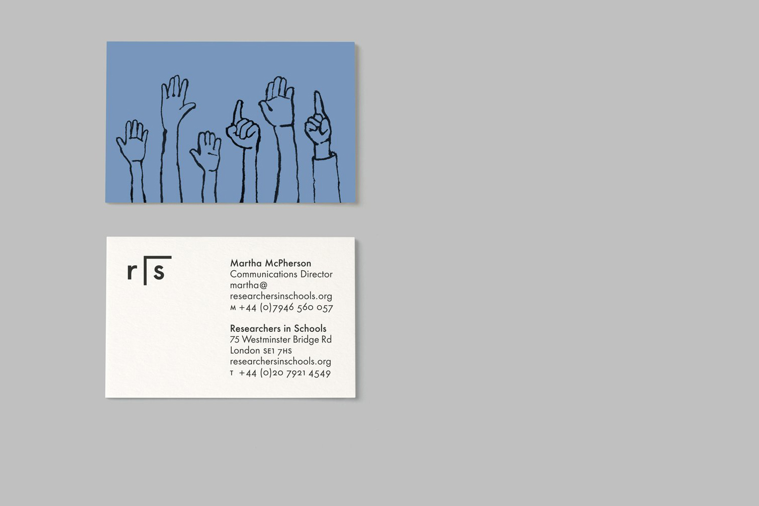 Brand identity, illustration and business cards for Researchers In Schools by Paul Belford Ltd.