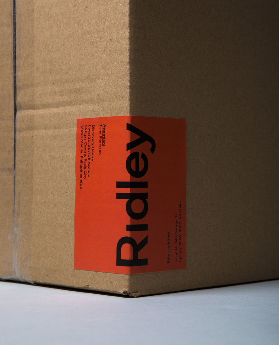 Logotype and packaging sticker designed by RE: for digital architecture and documentation service Ridley