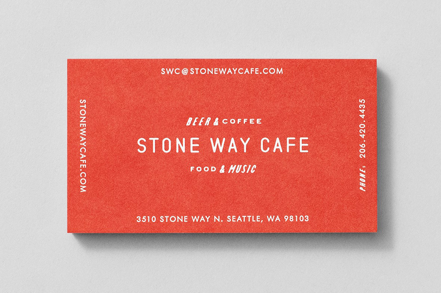 Business card with fluorescent ink detail for Stone Way Cafe designed by Shore