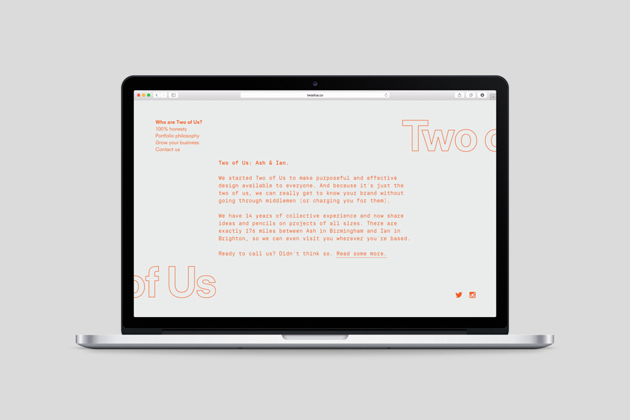 Website by and for British brand identity design studio Two of Us