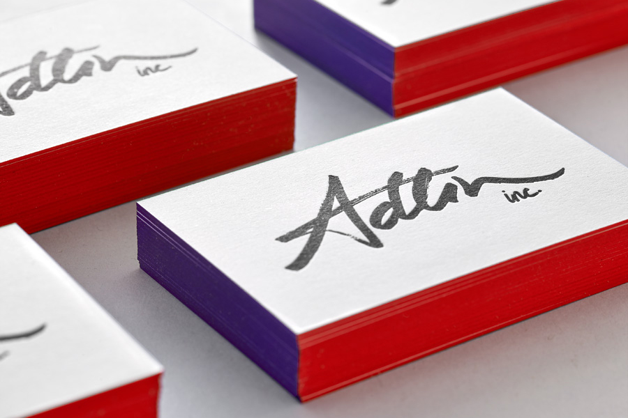 Edge painted business cards for Adlin Inc. designed by Apartment One