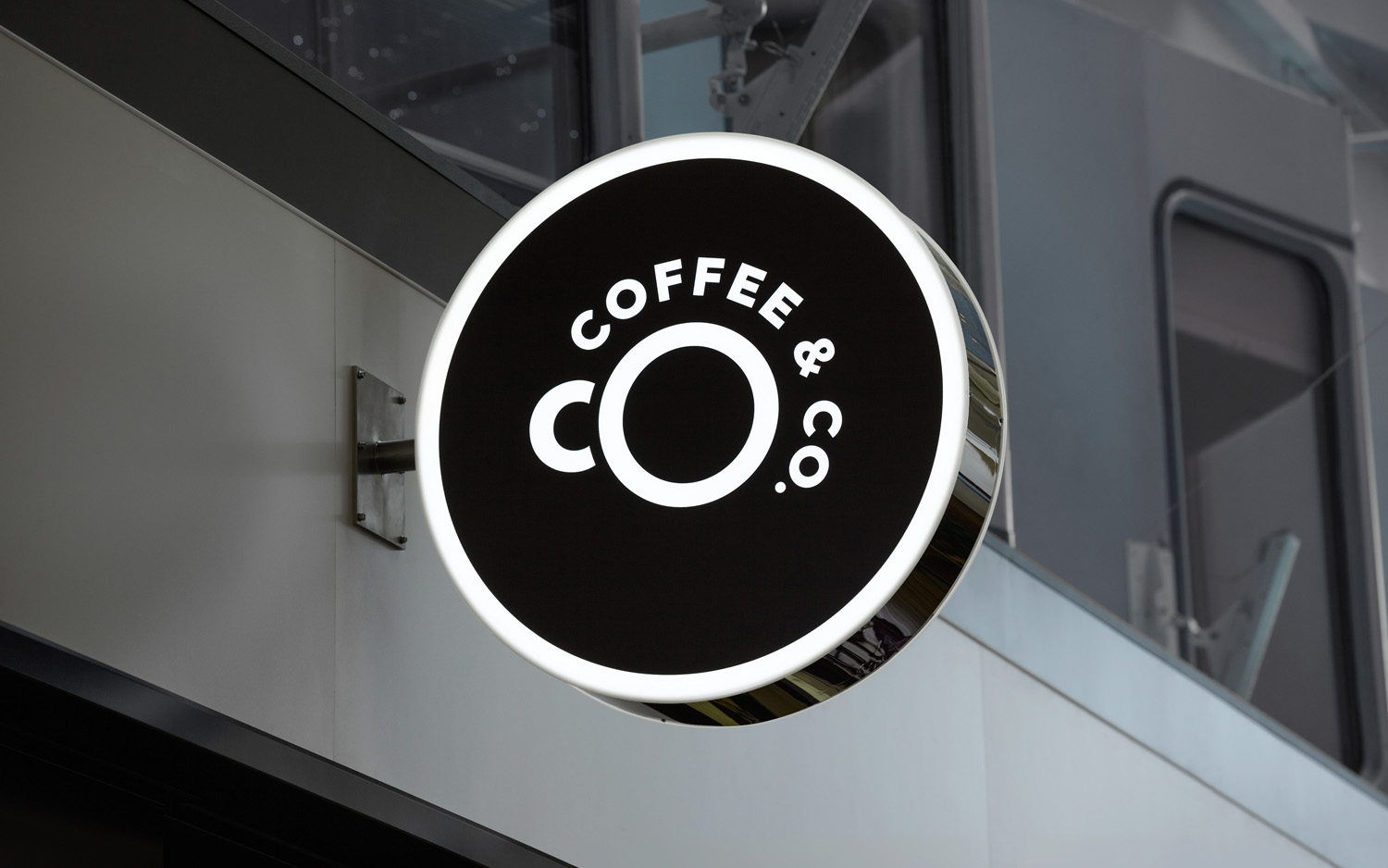 Brand identity and signage by Bond for cruise ship cafeteria concept Coffee & Co. 